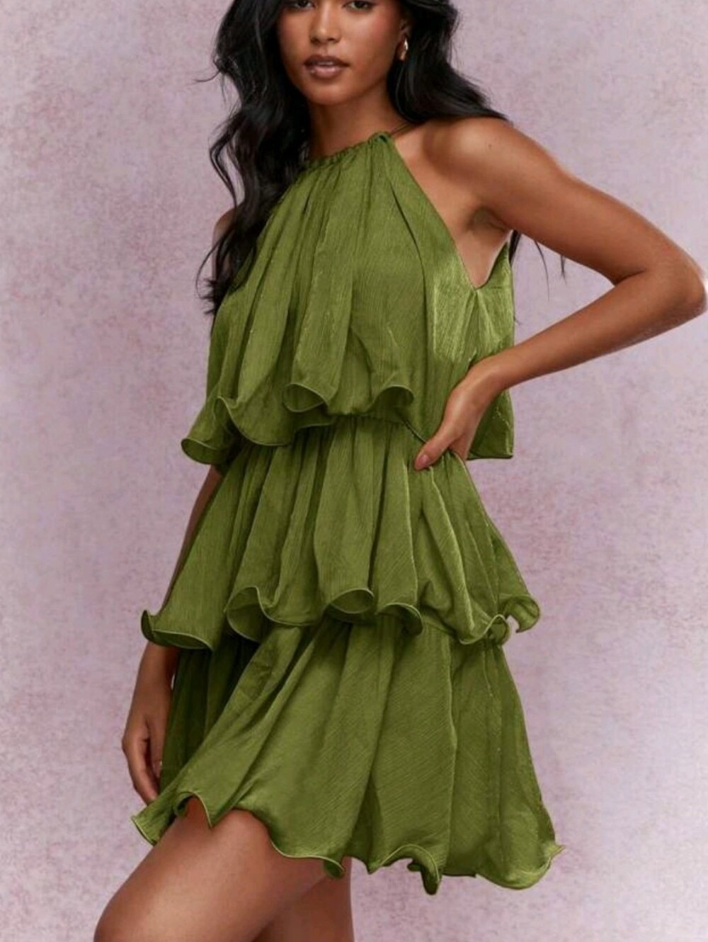 Elegant Tiered Halter Mini Dress Summer Party Cocktail Ruffle Layered